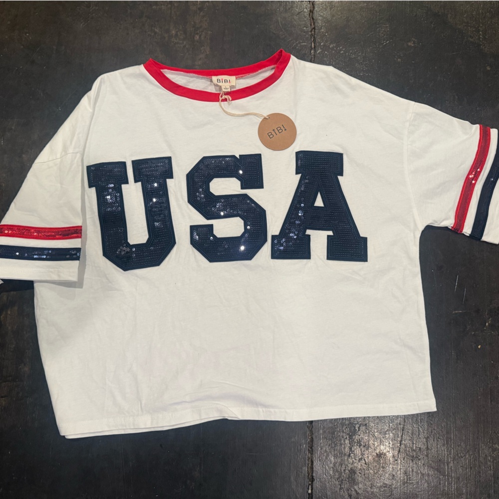 BiBi White and Red USA Crop Top - Picture 2 of 2